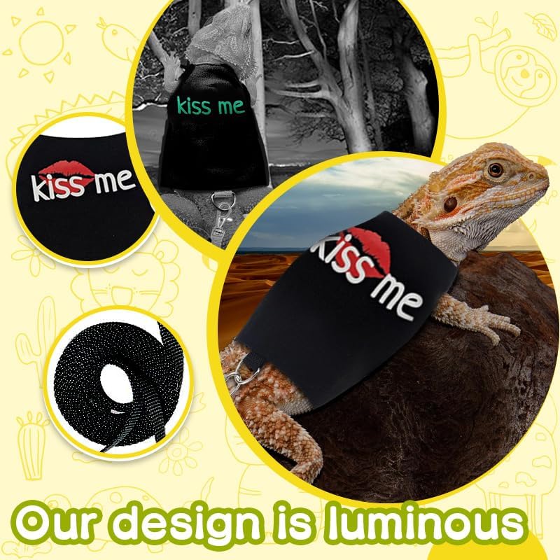 hokable Bearded Dragon Leash and Harness Adjustable - Bearded Dragon Leash and Harness Set with Lizard Luminous Leash for Amphibians Chameleons Small Pet Animals Outdoor Safety Walking（Black） - Image 2